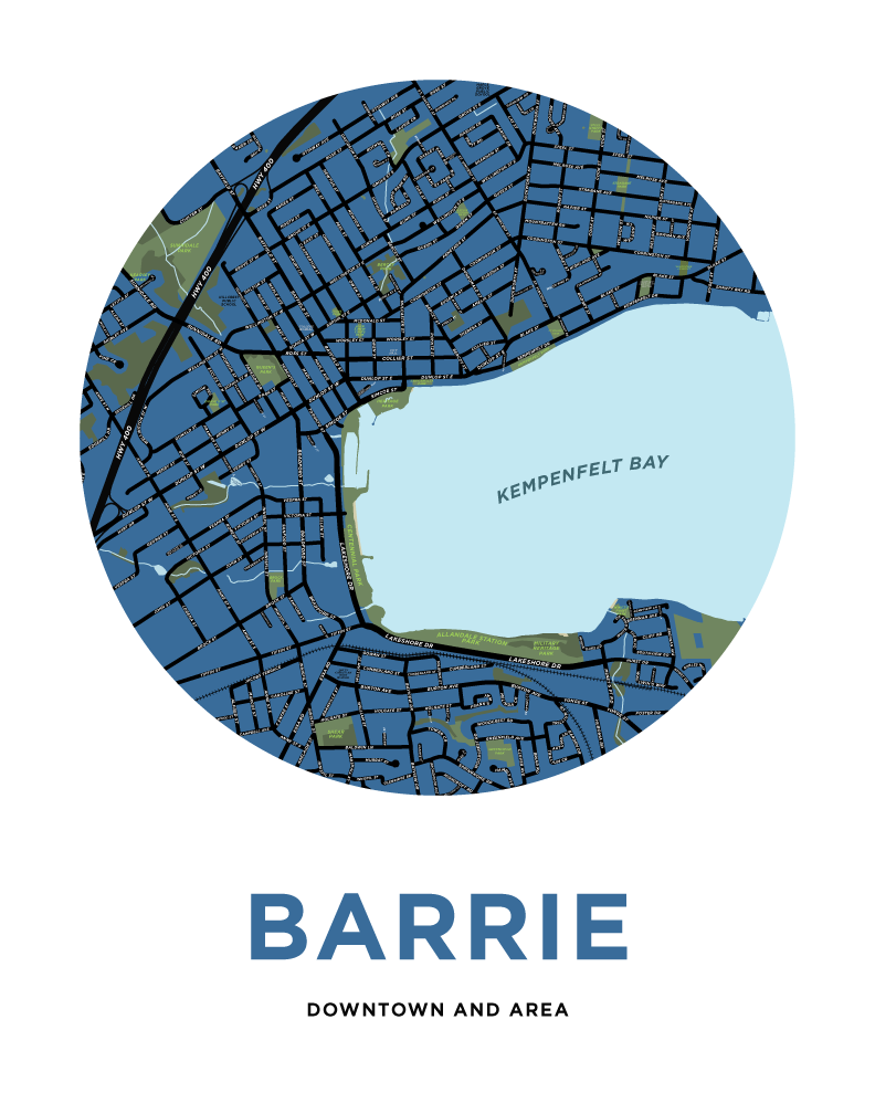 Downtown Barrie Area Map Print