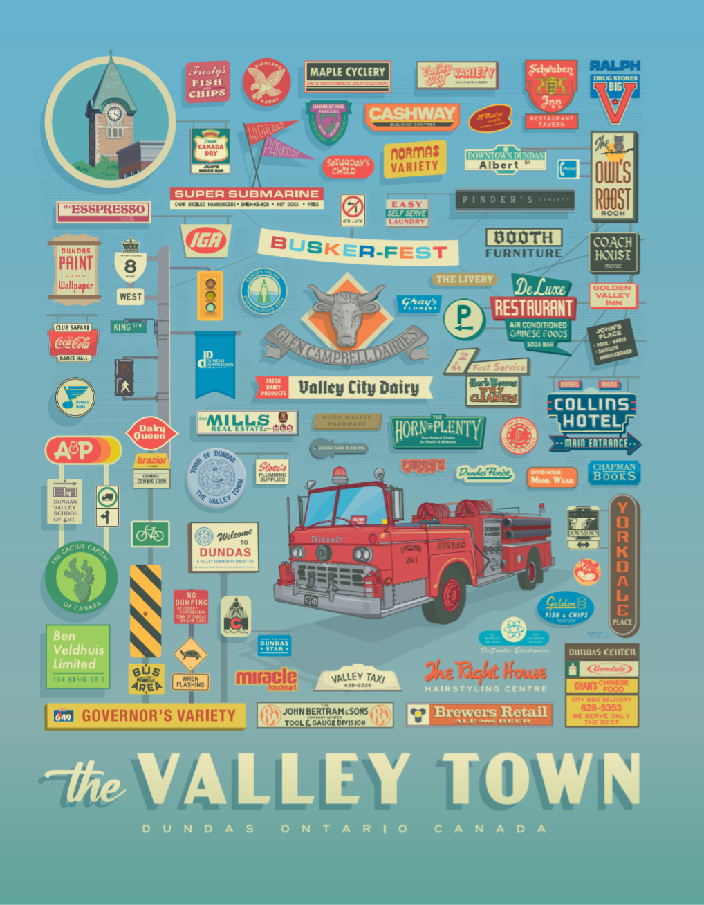 The Valley Town Signs Print