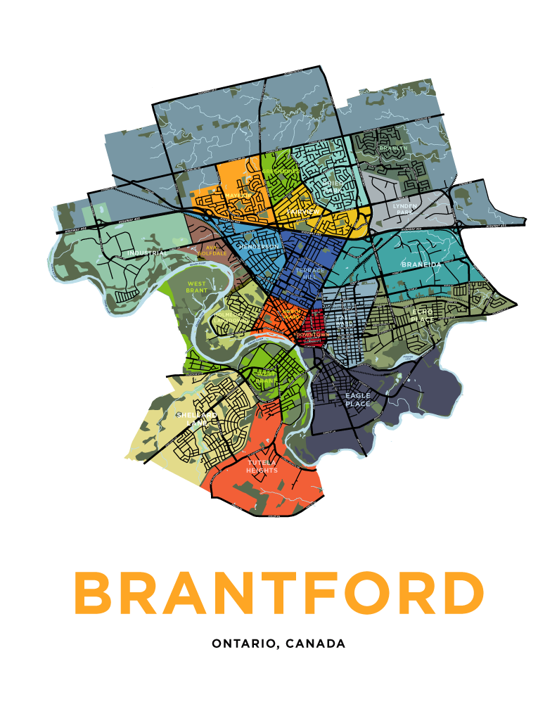 Brantford Neighbourhoods Map Print