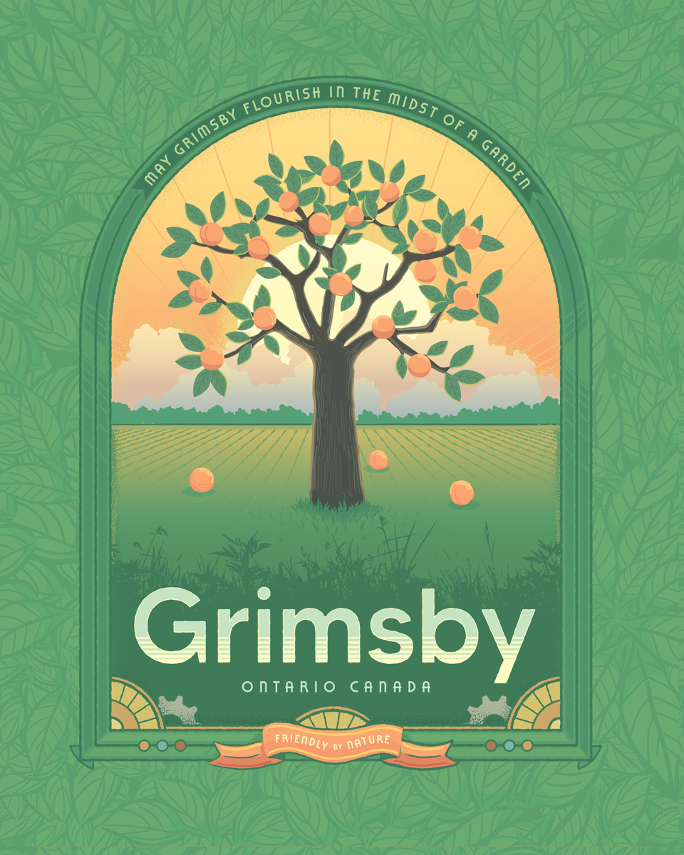 Grimsby Ontario Peach Tree Crest Illustration