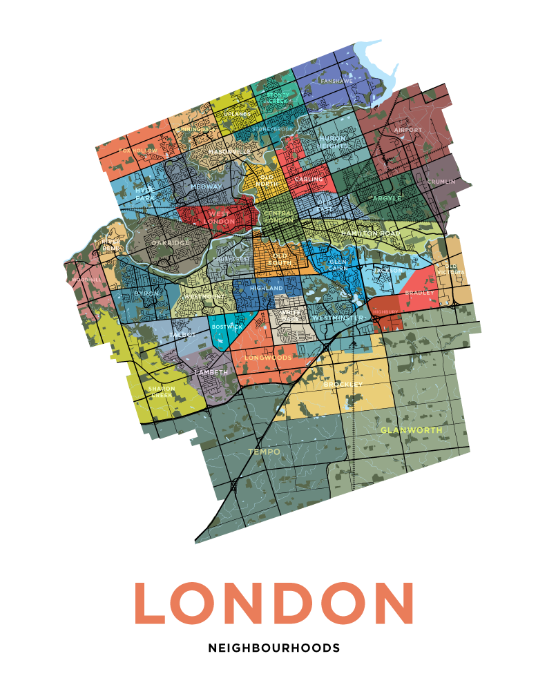 London Neighbourhoods Map Print - Simple Version