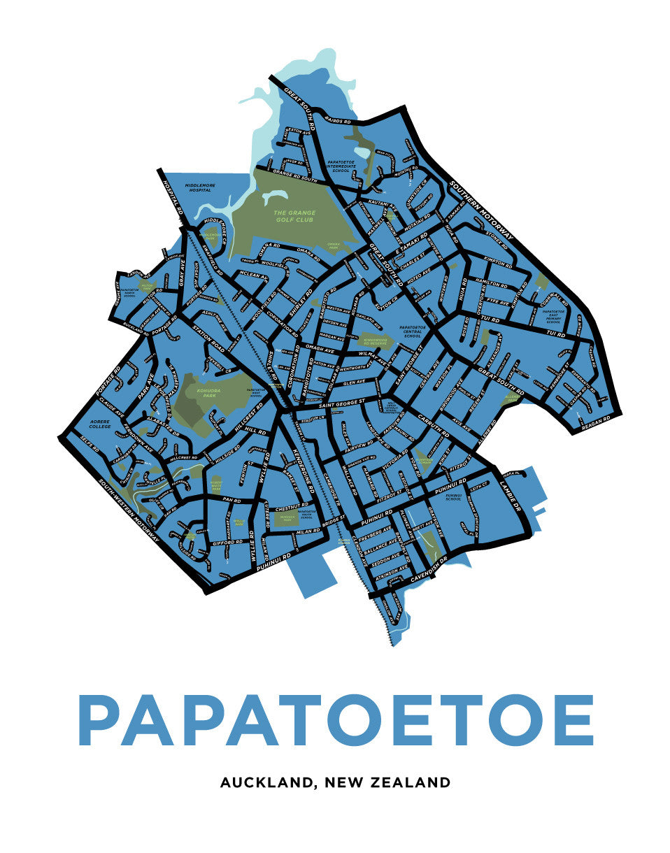 Papatoetoe, Auckland, New Zealand Map Print