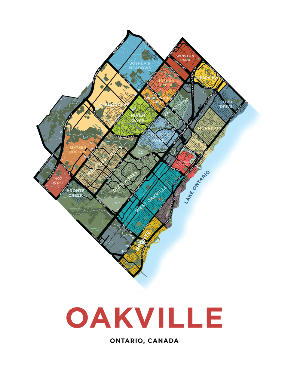 Oakville Neighbourhoods Map Print