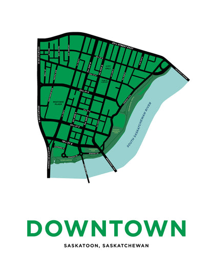 Saskatoon - Downtown Neighbourhood Map Print