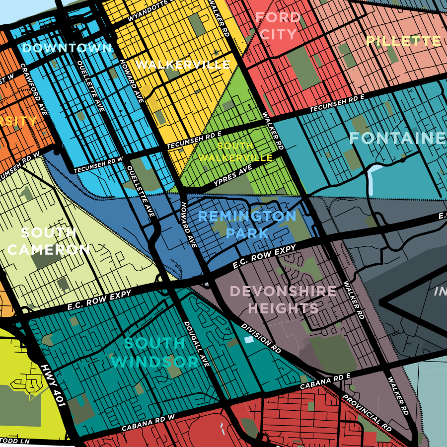 Windsor Neighbourhoods Map Print